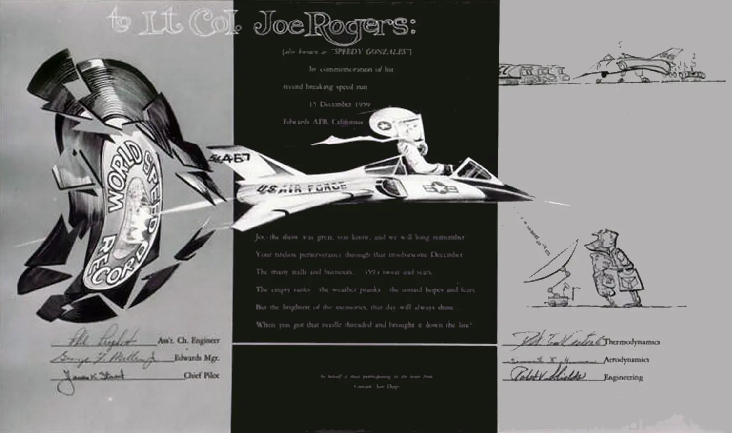 Convair Speedy Gonzales Speed Record Certificate to Joe Rogers