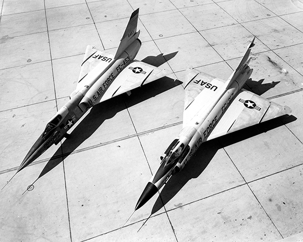 F-102B (later F-106A) sits beside F-102A